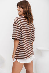 Marlo Stripe Tee - Choc and Pink - The Self Styler