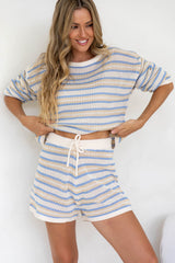 Yasmin Crochet Shorts - Blue Stripe - The Self Styler