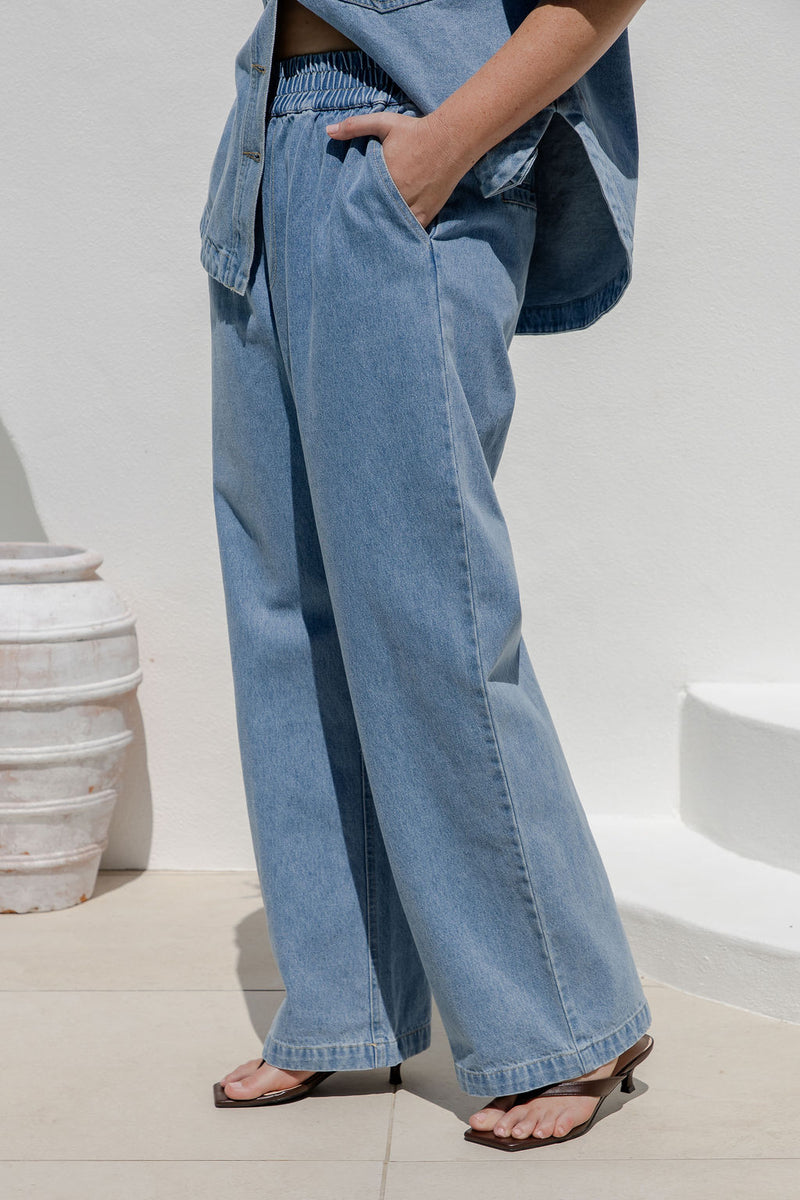 Nixon Wide-Leg Denim Pants - Light Wash - The Self Styler