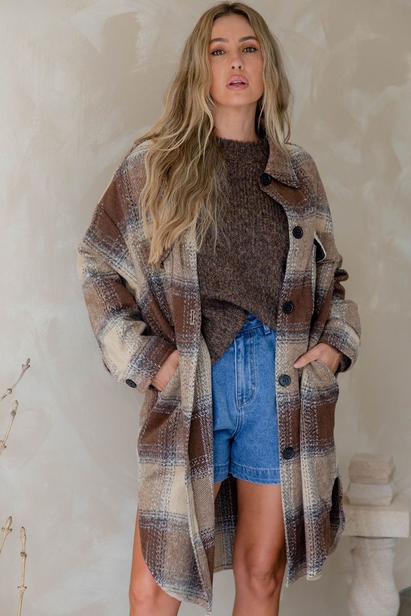 1 *2025* Camilla Longline Shacket - Brown Plaid - The Self Styler