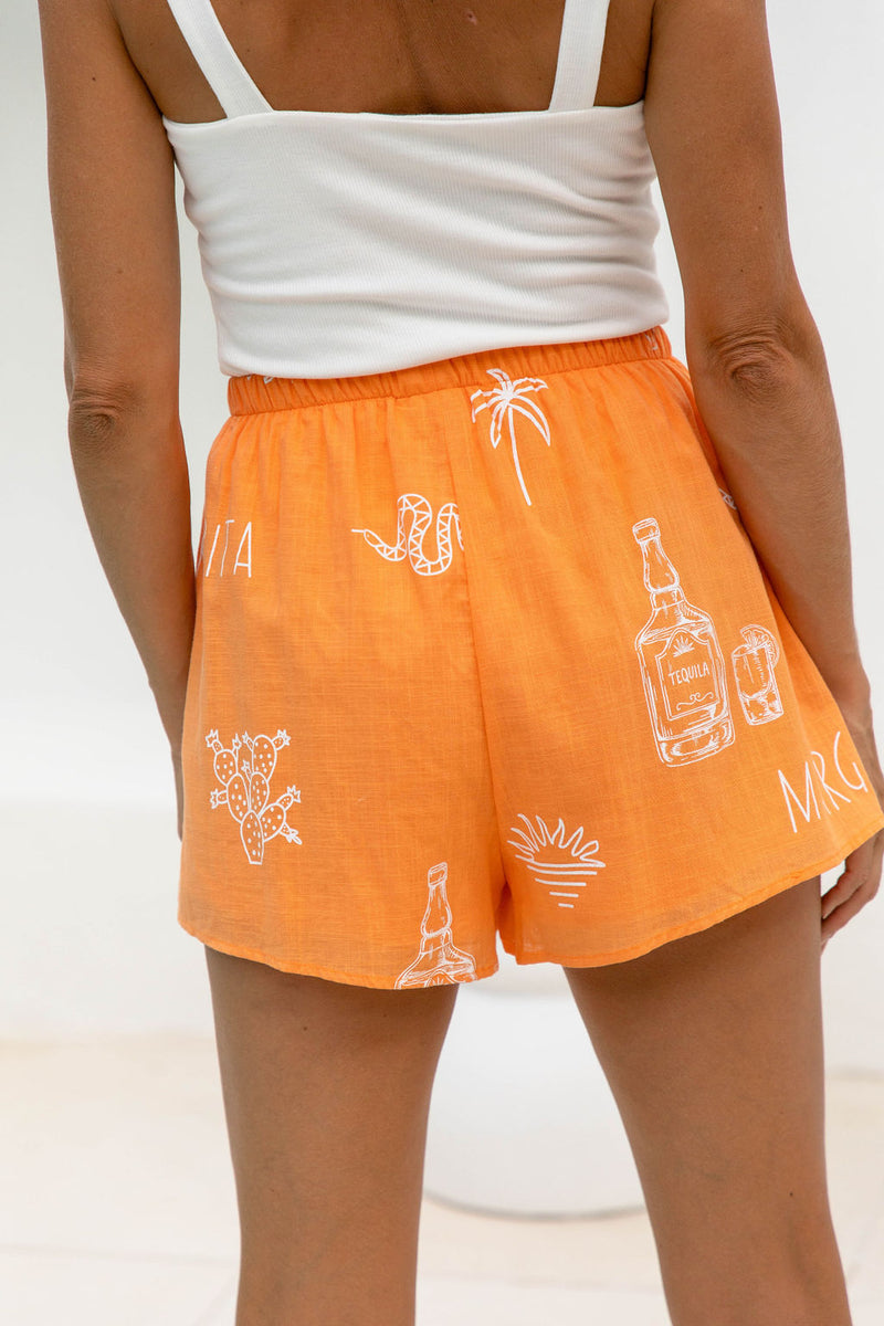 Tulum Shorts - Margarita Print - Orange - The Self Styler