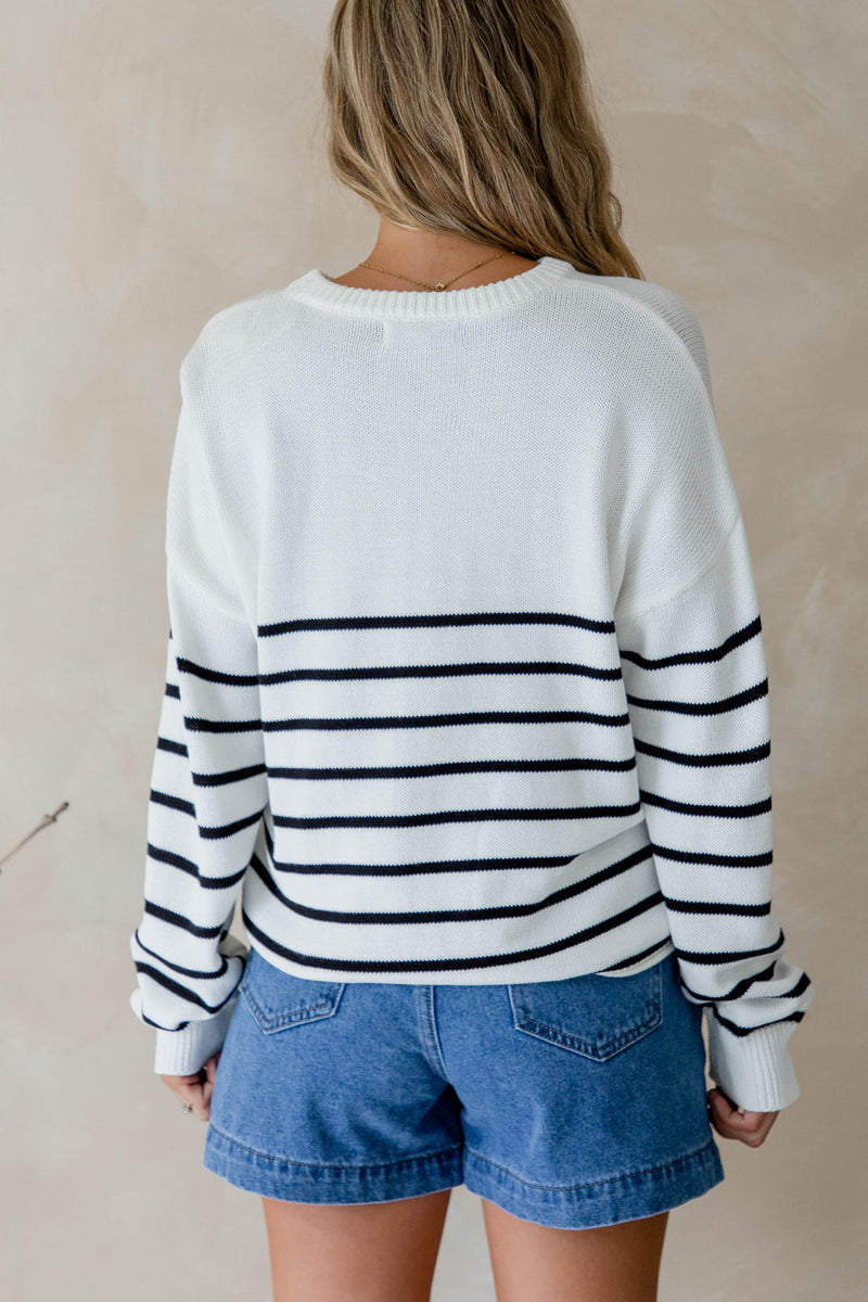 Kristin Stripe Knit Top - White - The Self Styler
