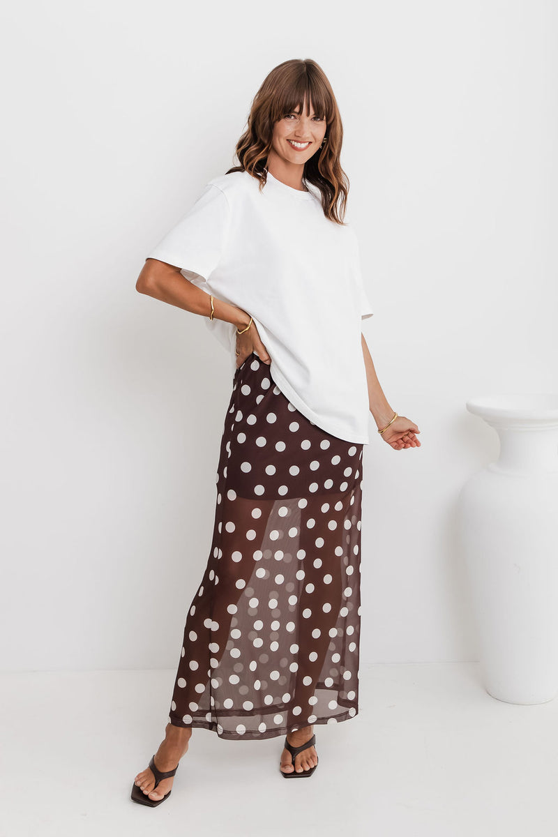 Evie Polka Dot Maxi Skirt - Chocolate and White - The Self Styler