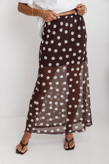 Evie Polka Dot Maxi Skirt - Chocolate and White - The Self Styler