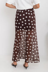 Evie Polka Dot Maxi Skirt - Chocolate and White - The Self Styler