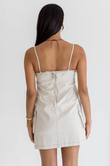 Bell Linen Mini Dress - Oatmeal - The Self Styler