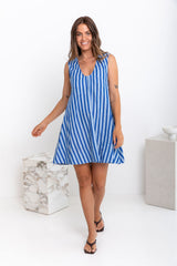 Nixie Swing Dress - Blue Stripe - The Self Styler