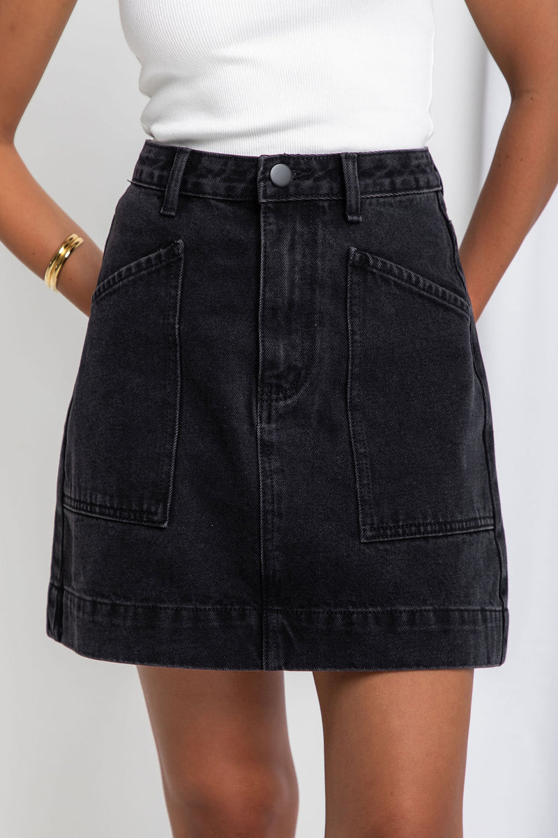 Heidi Denim Mini Skirt - Black - The Self Styler - The Self Styler