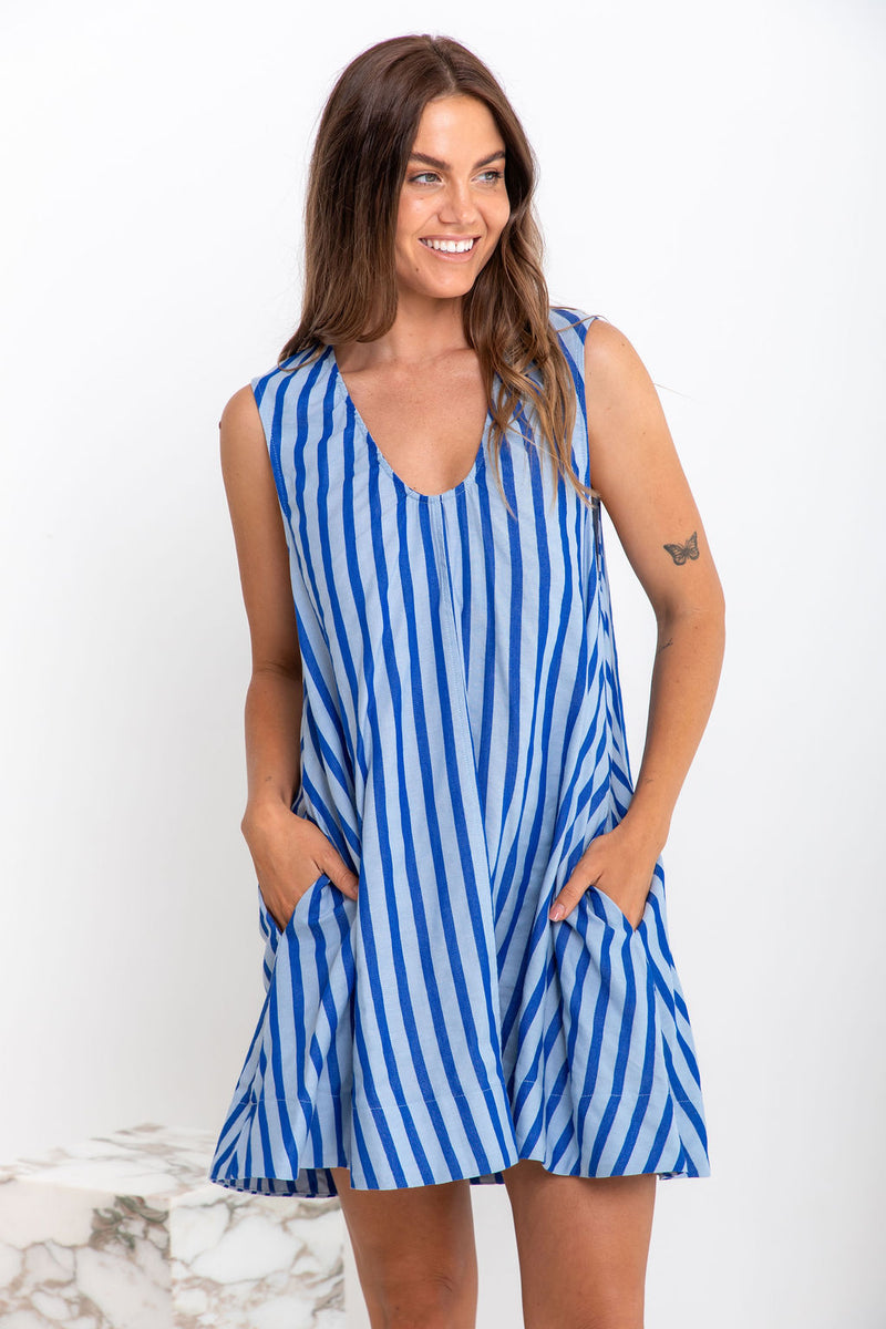 Nixie Swing Dress - Blue Stripe - The Self Styler