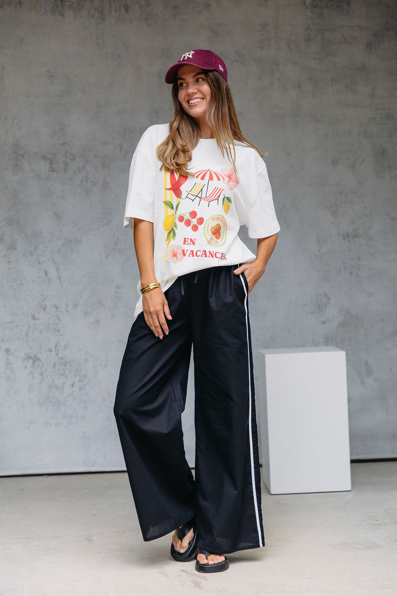 Luna Wide-Leg Stripe Pants - Black - The Self Styler