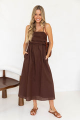 Ava Linen Midi Dress - Chocolate - The Self Styler