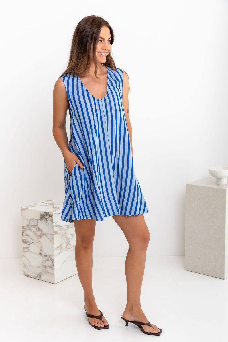 Nixie Swing Dress - Blue Stripe - The Self Styler