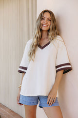 Stevie Relaxed-Fit V-Neck Tee - Butter and Chocolate - The Self Styler