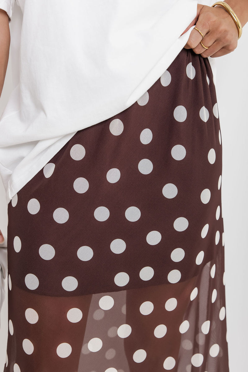 Evie Polka Dot Maxi Skirt - Chocolate and White - The Self Styler