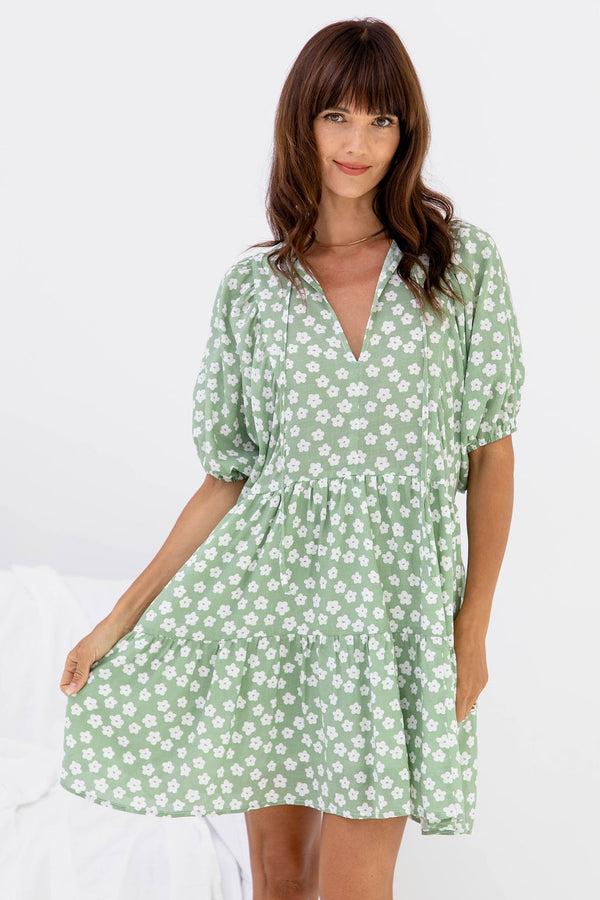 Kaylee Mini Dress - Green Floral - The Self Styler - The Self Styler
