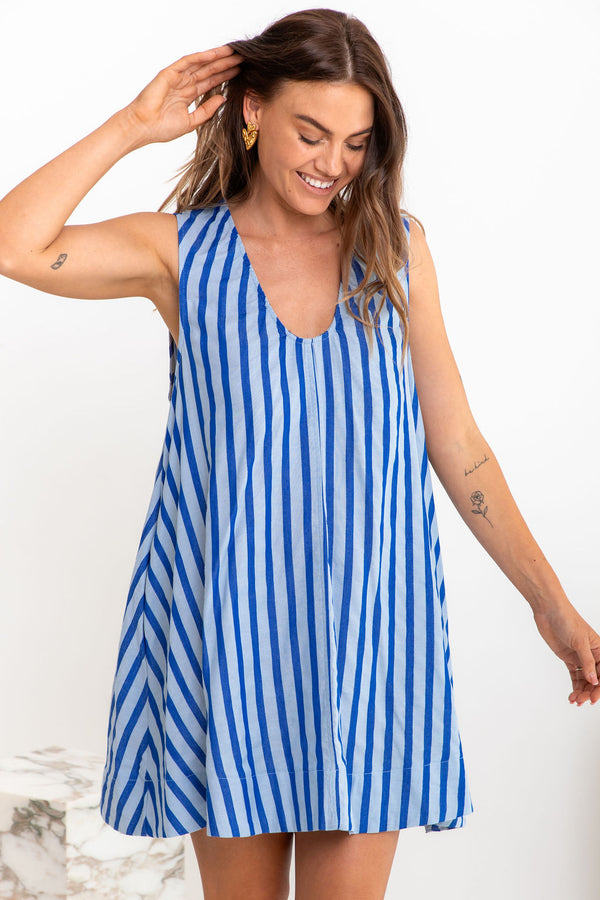 Nixie Swing Dress - Blue Stripe - The Self Styler