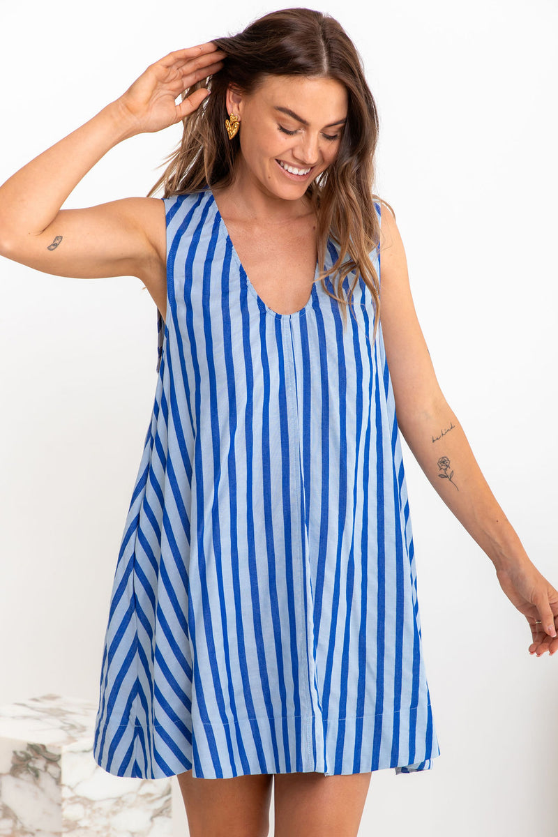 Nixie Swing Dress - Blue Stripe - The Self Styler