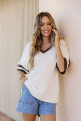 Stevie Relaxed-Fit V-Neck Tee - Butter and Chocolate - The Self Styler