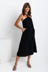 Bella Halter Midi Dress - Black - The Self Styler