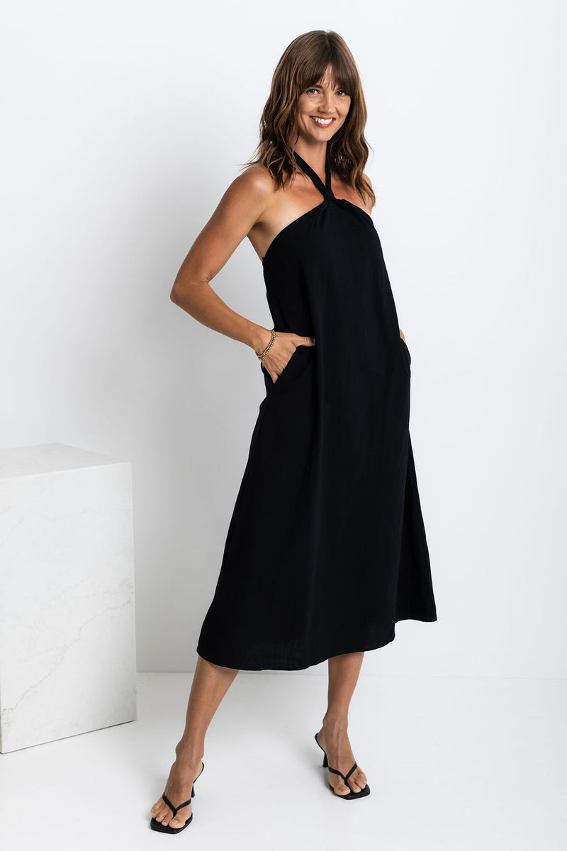 Bella Halter Midi Dress - Black - The Self Styler