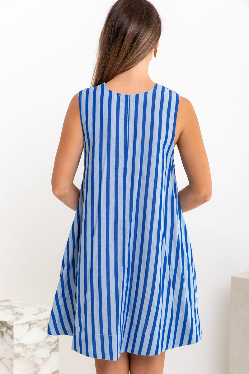 Nixie Swing Dress - Blue Stripe - The Self Styler