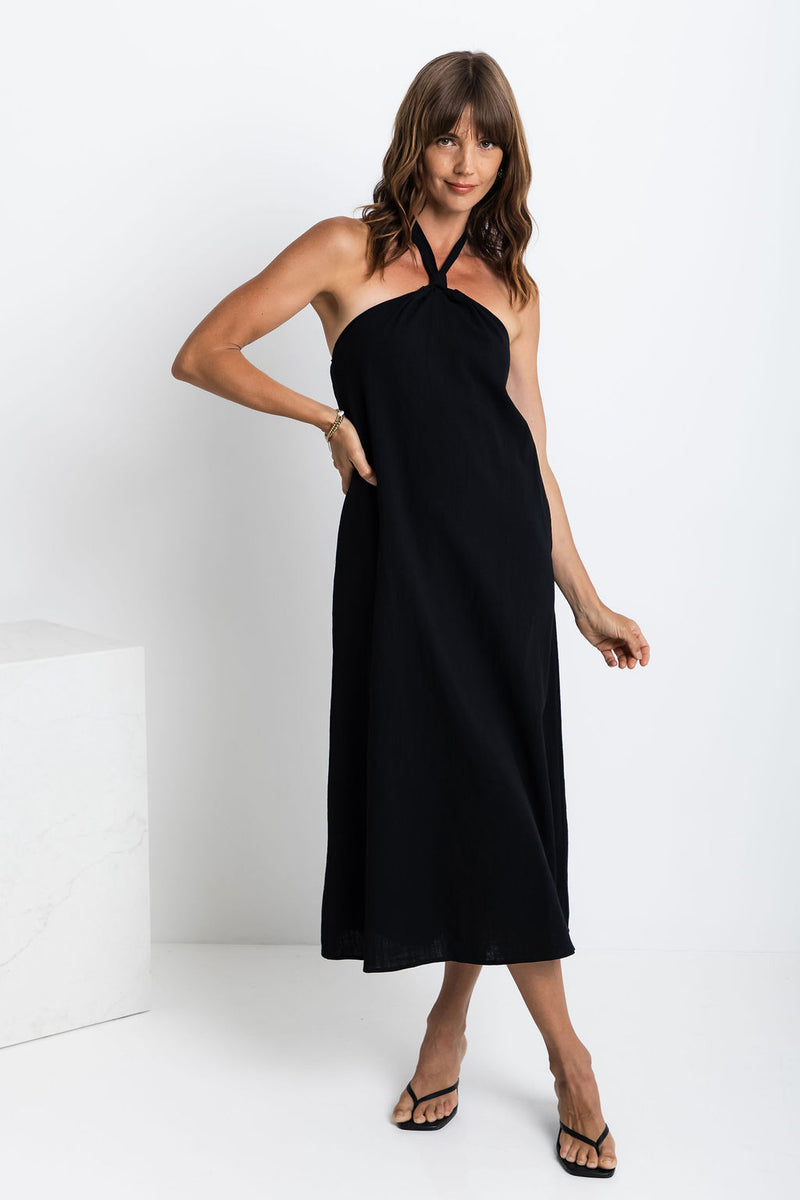 Bella Halter Midi Dress - Black - The Self Styler