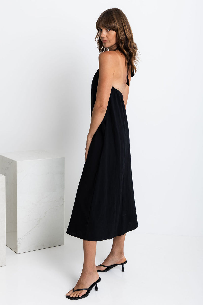 Bella Halter Midi Dress - Black - The Self Styler