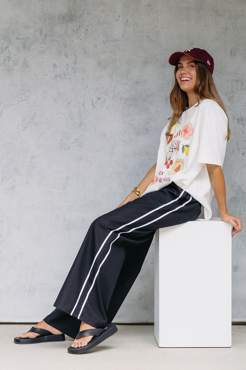 Luna Wide-Leg Stripe Pants - Black - The Self Styler