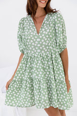 Kaylee Mini Dress - Green Floral - The Self Styler - The Self Styler