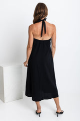 Bella Halter Midi Dress - Black - The Self Styler