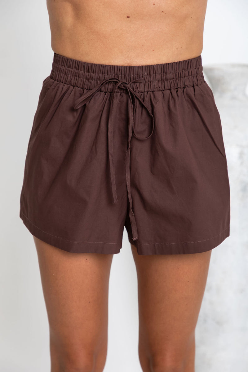Fletcher Cotton Poplin Shorts - Choc - The Self Styler