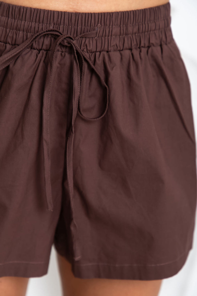 Fletcher Cotton Poplin Shorts - Choc - The Self Styler