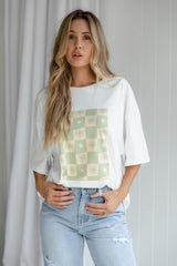 Sunny Relaxed-Fit Tee - Ivory and Green - Girl and the Sun - The Self Styler