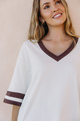 Stevie Relaxed-Fit V-Neck Tee - Butter and Chocolate - The Self Styler