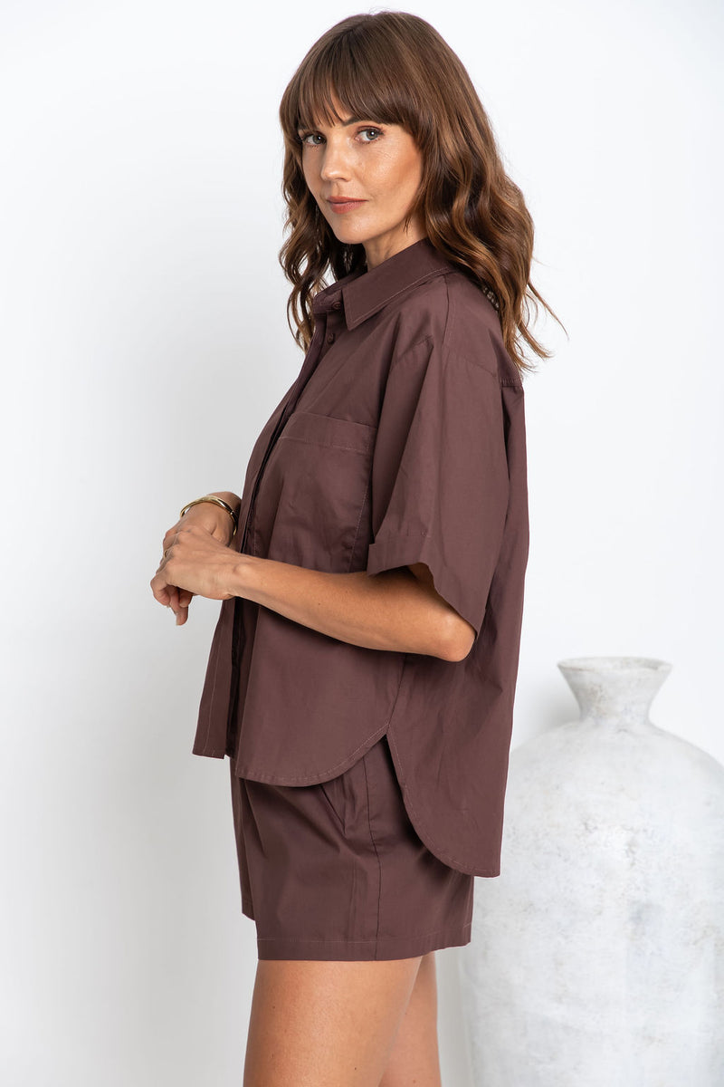 Cameron Cotton Shirt - Choc - The Self Styler
