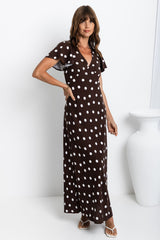 Clarissa Polka Dot Maxi Dress - Chocolate and White - The Self Styler