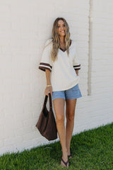Stevie Relaxed-Fit V-Neck Tee - Butter and Chocolate - The Self Styler