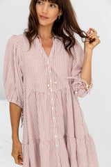 Carla Cotton Mini Dress - Soft Red Stripe - The Self Styler