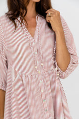 Carla Cotton Mini Dress - Soft Red Stripe - The Self Styler