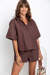 Fletcher Cotton Poplin Shorts - Choc - The Self Styler