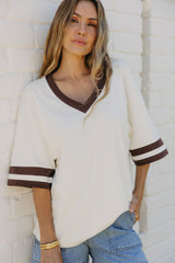 Stevie Relaxed-Fit V-Neck Tee - Butter and Chocolate - The Self Styler
