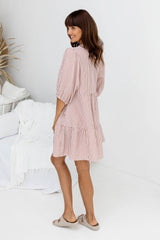 Carla Cotton Mini Dress - Soft Red Stripe - The Self Styler