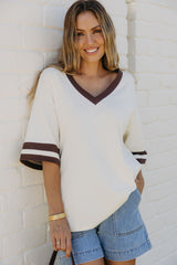 Stevie Relaxed-Fit V-Neck Tee - Butter and Chocolate - The Self Styler