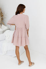 Carla Cotton Mini Dress - Soft Red Stripe - The Self Styler
