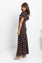 Clarissa Polka Dot Maxi Dress - Chocolate and White - The Self Styler