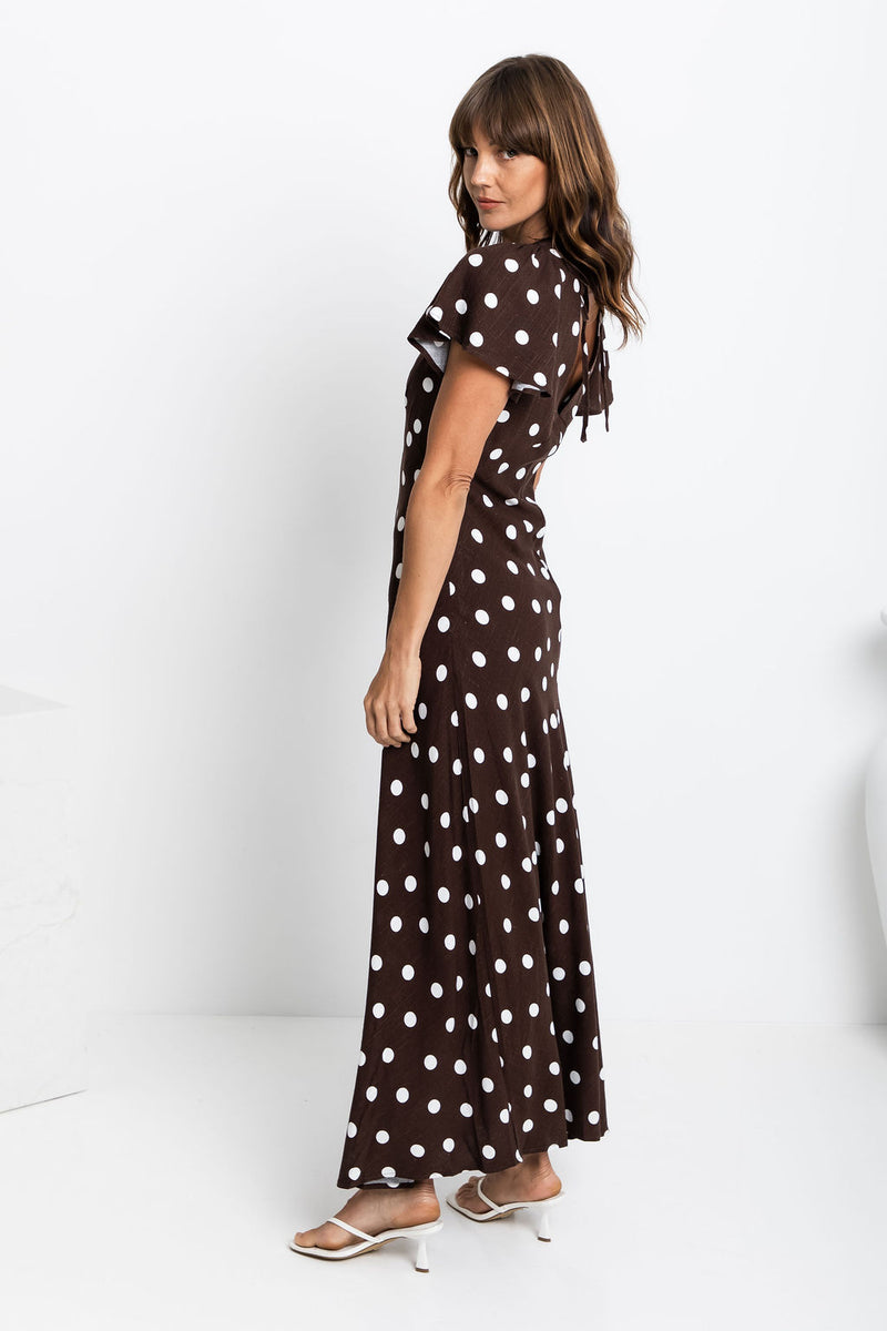 Clarissa Polka Dot Maxi Dress - Chocolate and White - The Self Styler