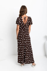 Clarissa Polka Dot Maxi Dress - Chocolate and White - The Self Styler