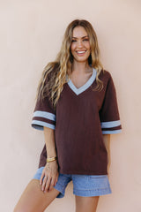 Stevie Relaxed-Fit V-Neck Tee - Blue and Chocolate - The Self Styler