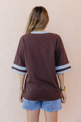 Stevie Relaxed-Fit V-Neck Tee - Blue and Chocolate - The Self Styler