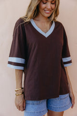 Stevie Relaxed-Fit V-Neck Tee - Blue and Chocolate - The Self Styler